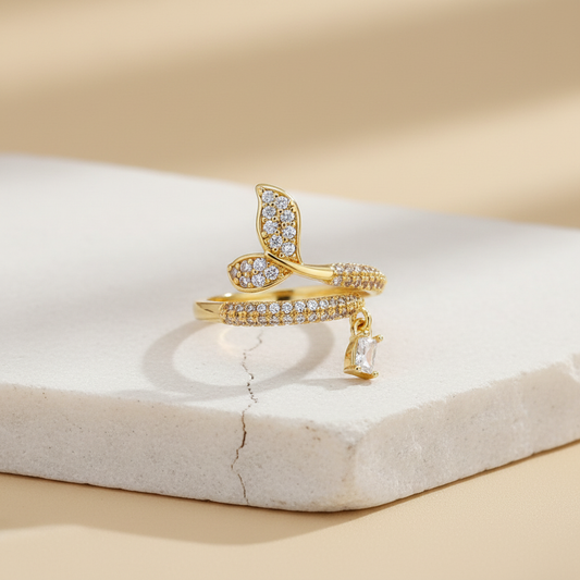 Crystal Gold Ring – Adjustable Elegant Diamond Accent Ring for Women LR10183
