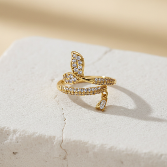 Crystal Gold Ring – Adjustable Elegant Diamond Accent Ring for Women LR10183