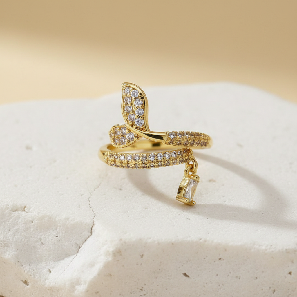 Crystal Gold Ring – Adjustable Elegant Diamond Accent Ring for Women LR10183