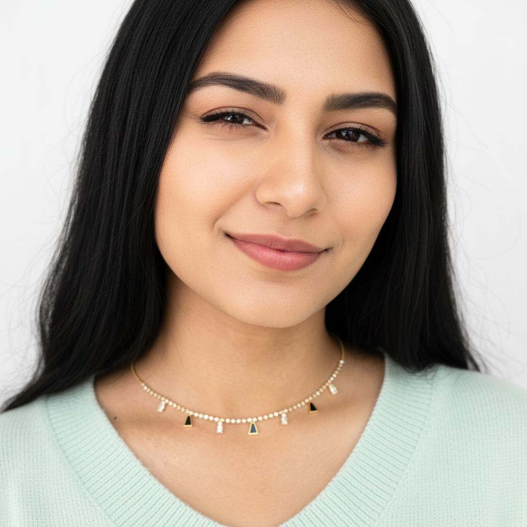 Elegant Gold Choker Necklace – Minimalist Pearl & Geometric Charm Choker for Women LN10306