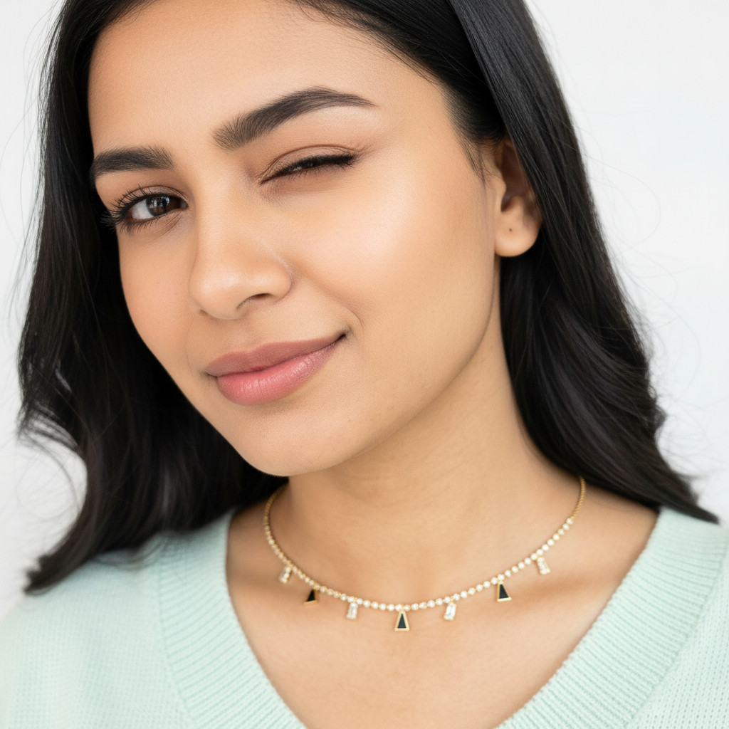 Elegant Gold Choker Necklace – Minimalist Pearl & Geometric Charm Choker for Women LN10306