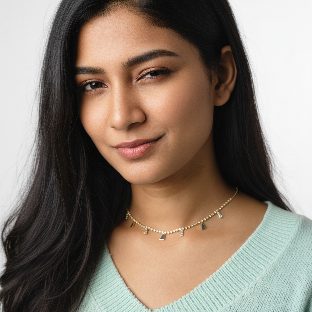 Elegant Gold Choker Necklace – Minimalist Pearl & Geometric Charm Choker for Women LN10306