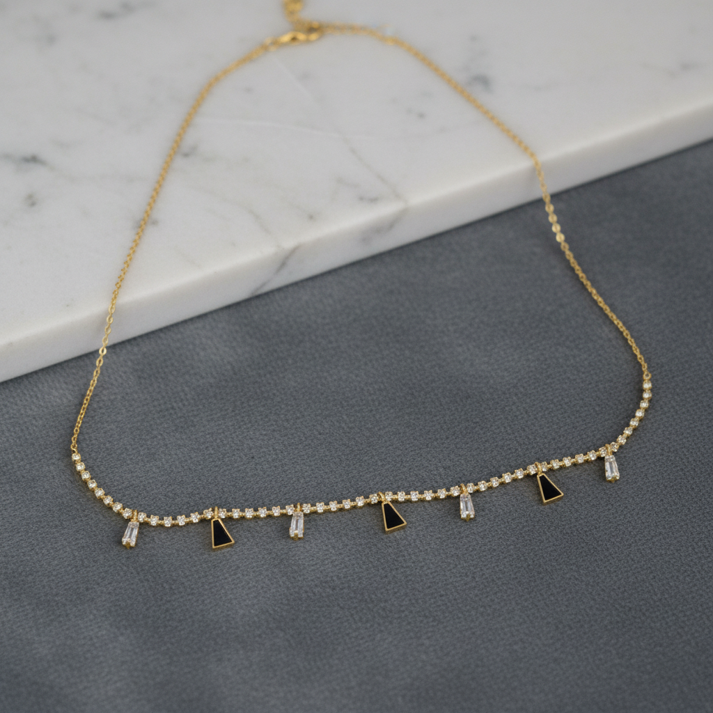 Elegant Gold Choker Necklace – Minimalist Pearl & Geometric Charm Choker for Women LN10306