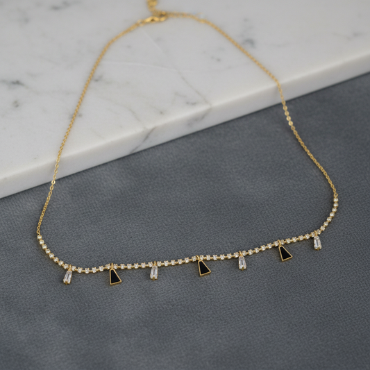 Elegant Gold Choker Necklace – Minimalist Pearl & Geometric Charm Choker for Women LN10306