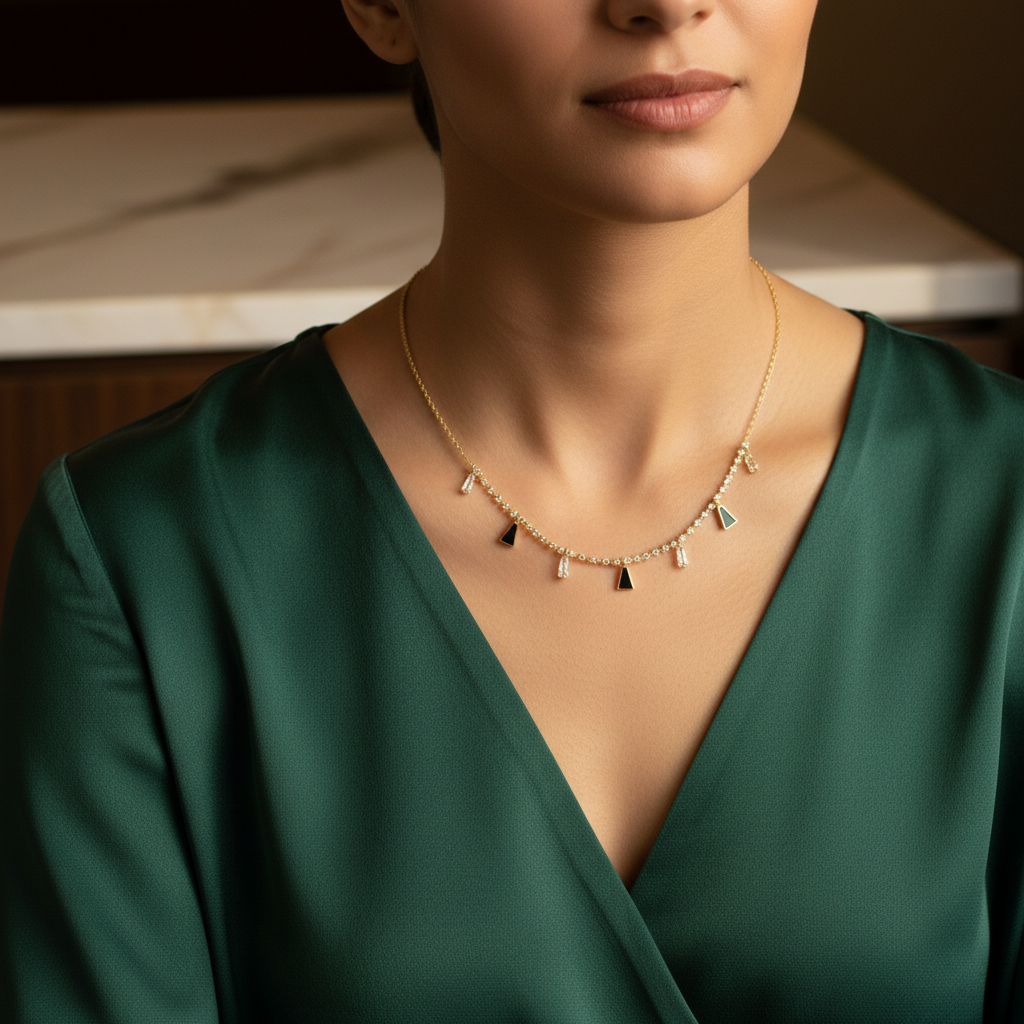 Elegant Gold Choker Necklace – Minimalist Pearl & Geometric Charm Choker for Women LN10306