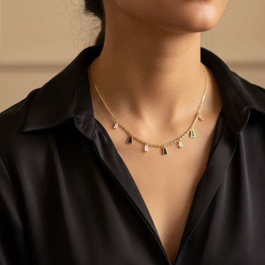 Elegant Gold Choker Necklace – Minimalist Pearl & Geometric Charm Choker for Women LN10306