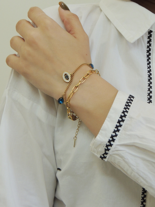 Evil Eye Gold Charm Bracelet – Blue Stone & Symbolic Protection Jewelry for Women LB10205