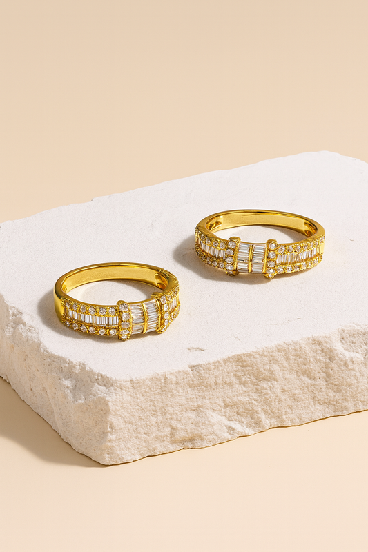 Gold-Plated Diamond Band Ring – Elegant Crystal Statement Ring for Women LR10181