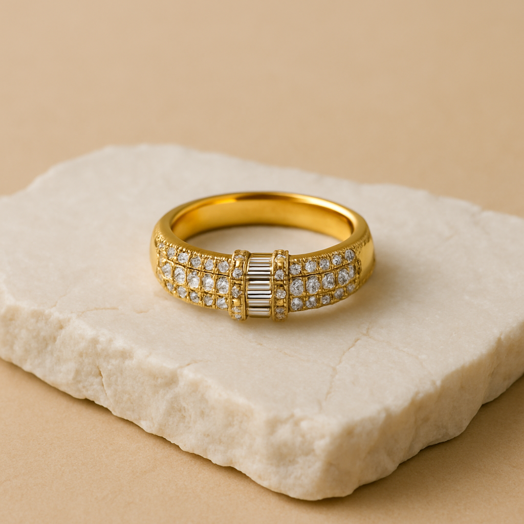 Gold-Plated Diamond Band Ring – Elegant Crystal Statement Ring for Women LR10181