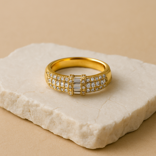 Gold-Plated Diamond Band Ring – Elegant Crystal Statement Ring for Women LR10181