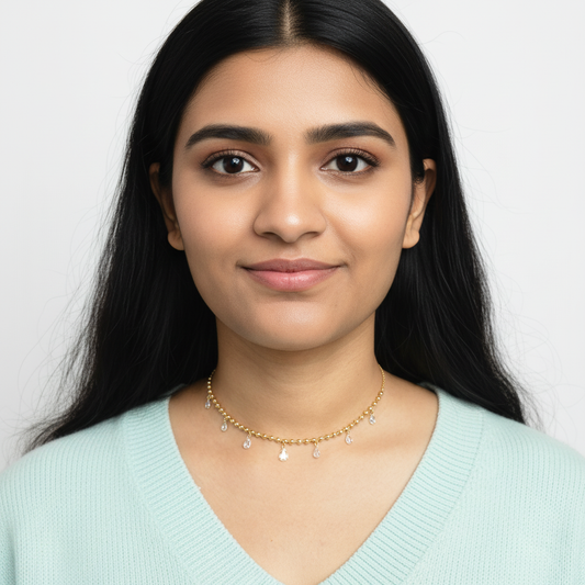 Gold Beaded Crystal Drop Choker – Elegant Dainty Choker Necklace for Women LN10311