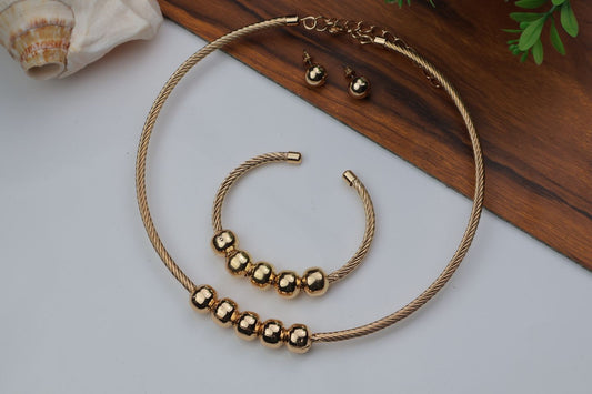 Gold Beaded Necklace Set – Stylish Necklace, Bracelet & Earrings for Women LN10313