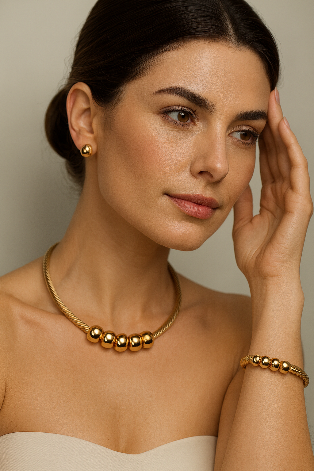 Gold Beaded Necklace Set – Stylish Necklace, Bracelet & Earrings for Women LN10313