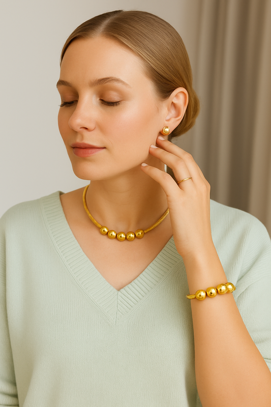 Gold Beaded Necklace Set – Stylish Necklace, Bracelet & Earrings for Women LN10313
