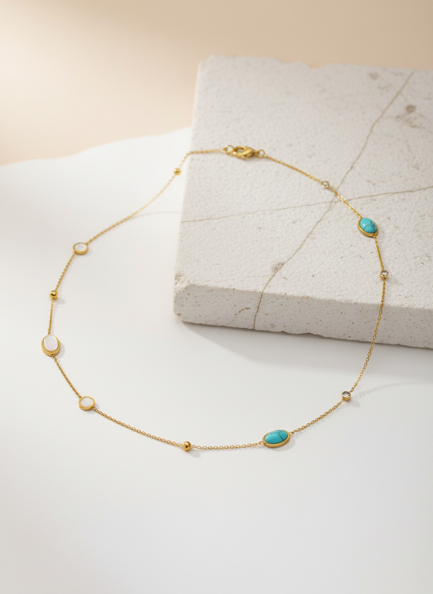 Gold Belly Chain with Turquoise Charms – Elegant Waist Chain for Women LBC10107