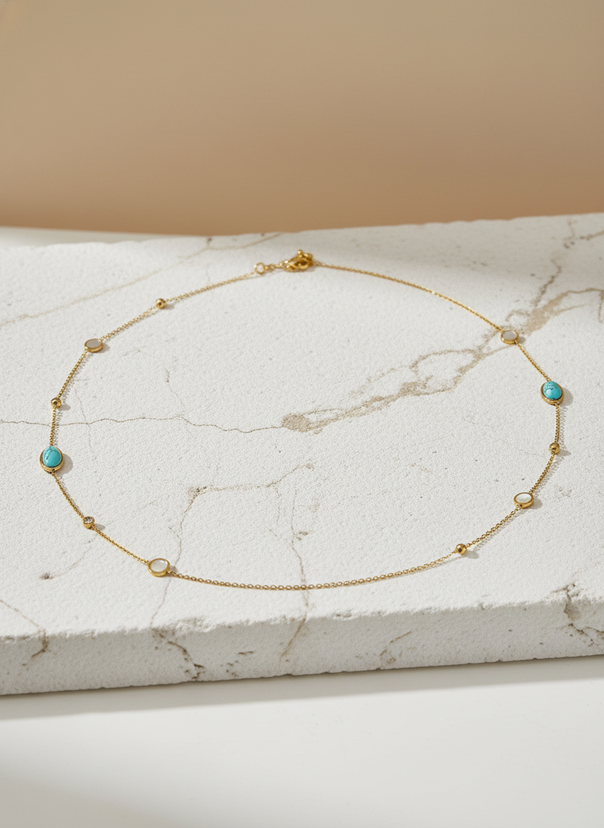 Gold Belly Chain with Turquoise Charms – Elegant Waist Chain for Women LBC10107