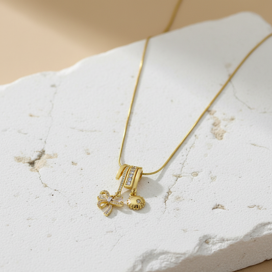 Gold Clover & Sun Pendant Necklace – Sparkling Dual Charm Jewelry for Women LN10301