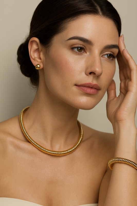Gold Coil Necklace Set – Elegant Statement Necklace, Bracelet & Earrings for Women LN10312