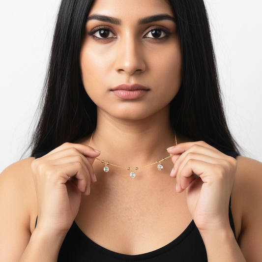 Gold Crystal Drop Choker – Elegant Minimalist Choker Necklace for Women LN10310