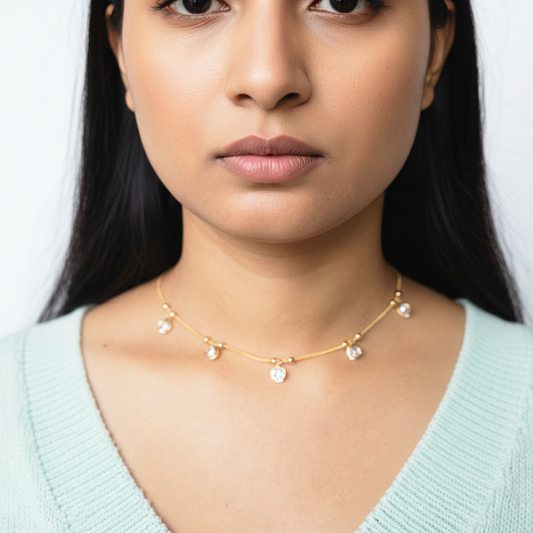 Gold Crystal Drop Choker – Elegant Minimalist Choker Necklace for Women LN10310