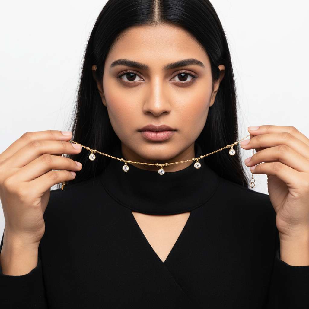 Gold Crystal Drop Choker – Elegant Minimalist Choker Necklace for Women LN10310