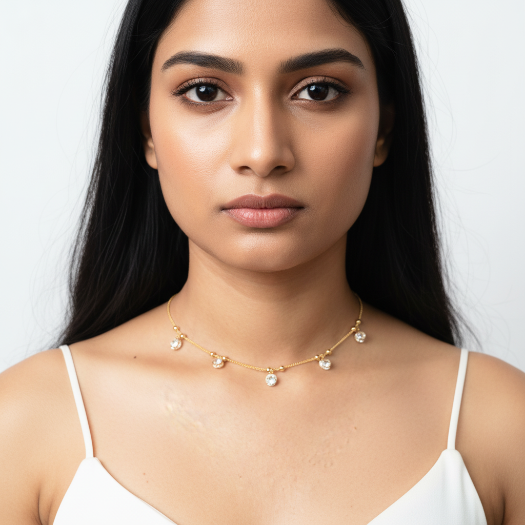 Gold Crystal Drop Choker – Elegant Minimalist Choker Necklace for Women LN10310