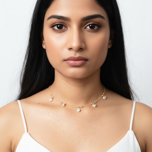 Gold Crystal Drop Choker – Elegant Minimalist Choker Necklace for Women LN10310