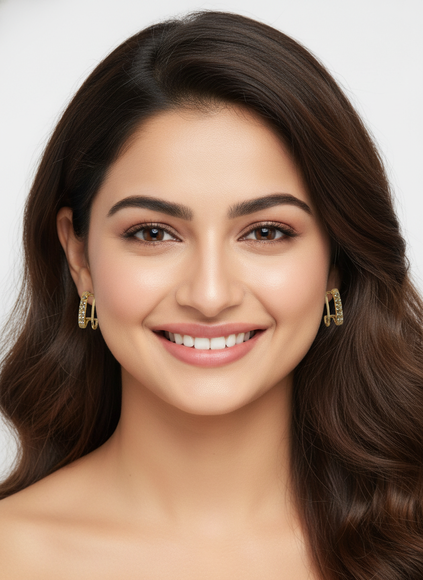 Gold Crystal Huggie Hoop Earrings – Minimal Elegant Everyday Sparkle LE10342