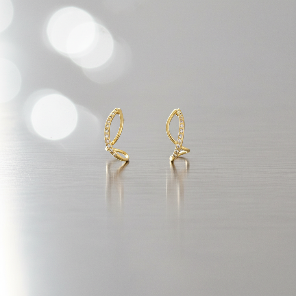 Gold Infinity Twist Earrings – Delicate Crystal-Studded Modern Design LE10343
