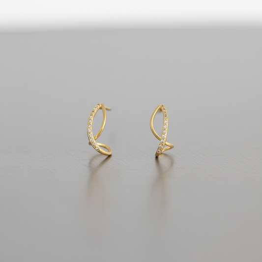 Gold Infinity Twist Earrings – Delicate Crystal-Studded Modern Design LE10343
