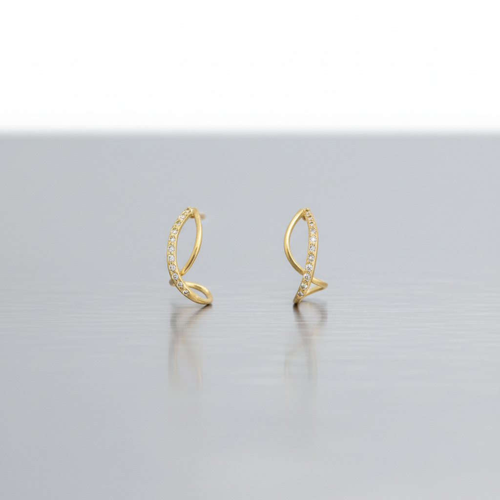 Gold Infinity Twist Earrings – Delicate Crystal-Studded Modern Design LE10343