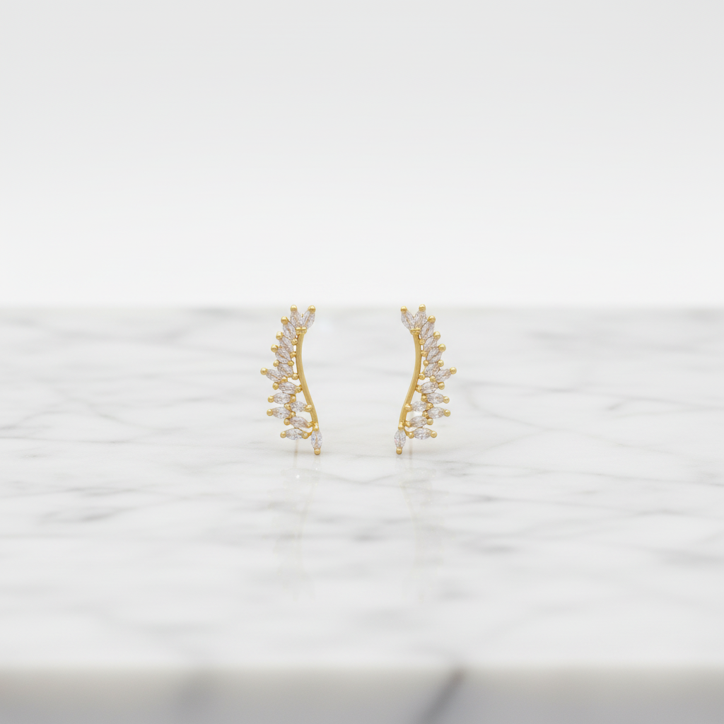 Gold Leaf Crystal Ear Climbers – Elegant Statement Earrings for Women LE10344
