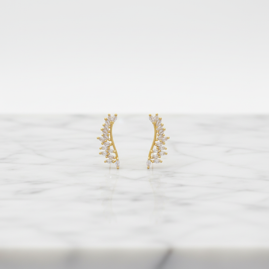 Gold Leaf Crystal Ear Climbers – Elegant Statement Earrings for Women LE10344