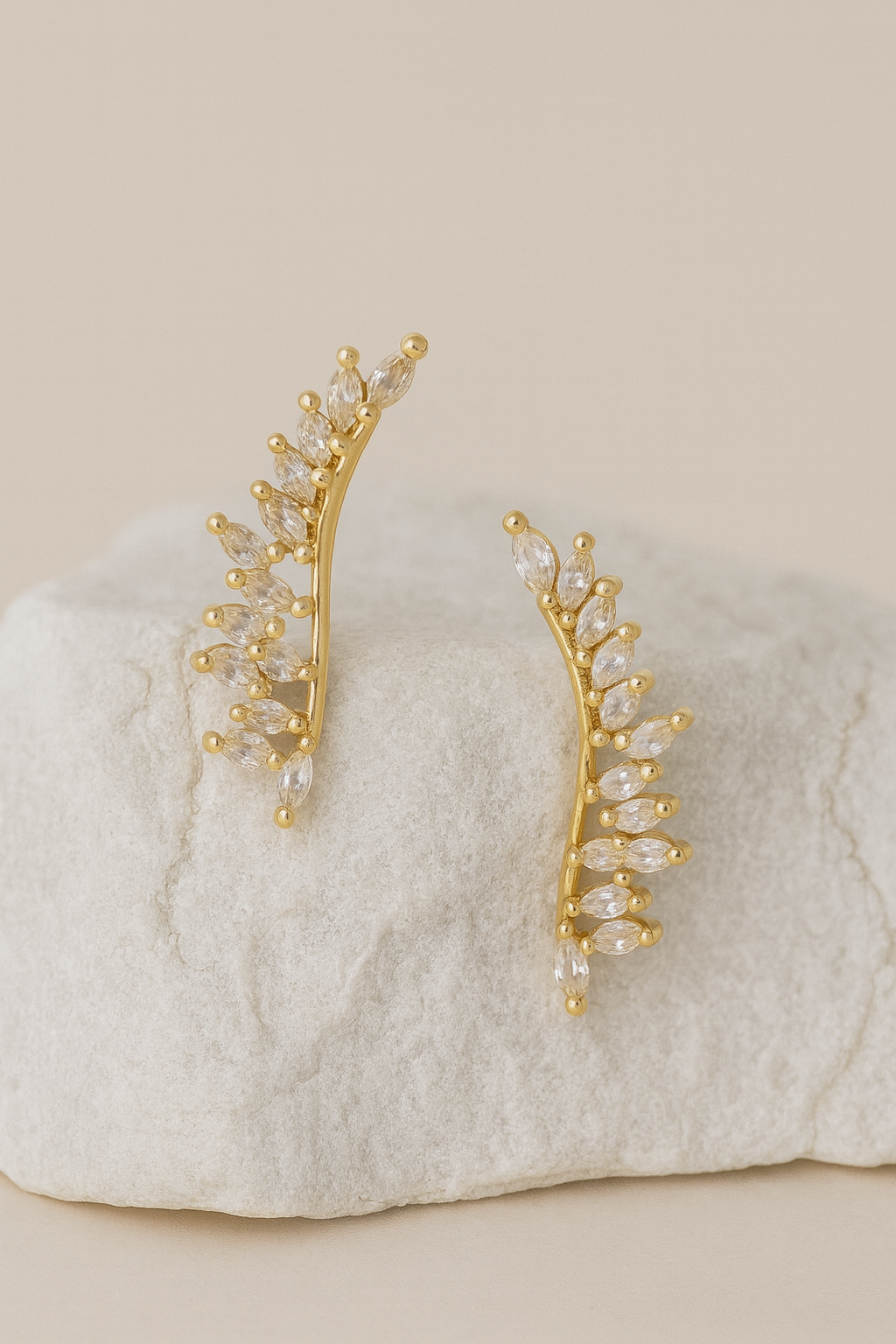 Gold Leaf Crystal Ear Climbers – Elegant Statement Earrings for Women LE10344