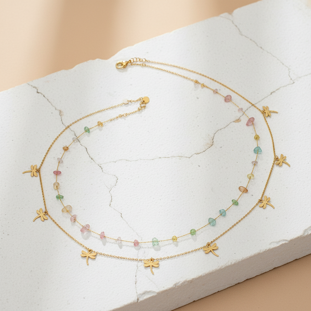 Multicolor Beaded Belly Chain with Dragonfly Charms – Boho Chic Waist Chain for Women LBC10109