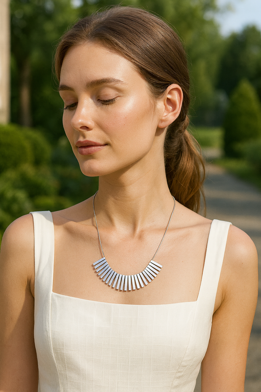 Silver Bar Statement Necklace – Minimalist Modern Geometric Jewelry for Women LN10305