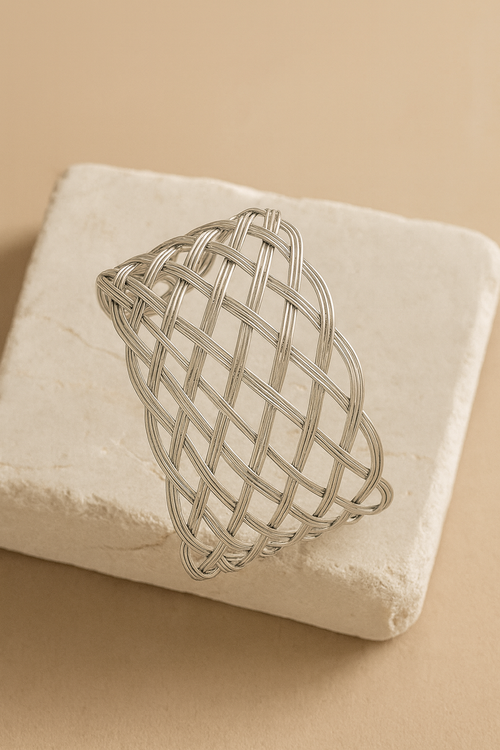 Silver Woven Mesh Cuff Bracelet – Artistic Handcrafted Statement Jewelry LB10203
