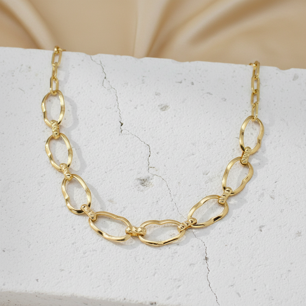 Textured Gold Link Chain Necklace – Modern Minimalist Statement Jewelry LN10303