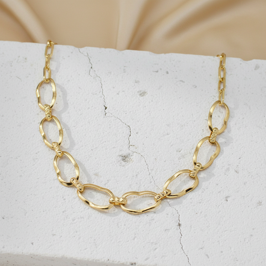 Textured Gold Link Chain Necklace – Modern Minimalist Statement Jewelry LN10303