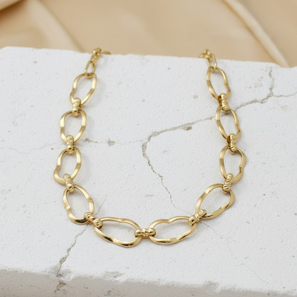 Textured Gold Link Chain Necklace – Modern Minimalist Statement Jewelry LN10303