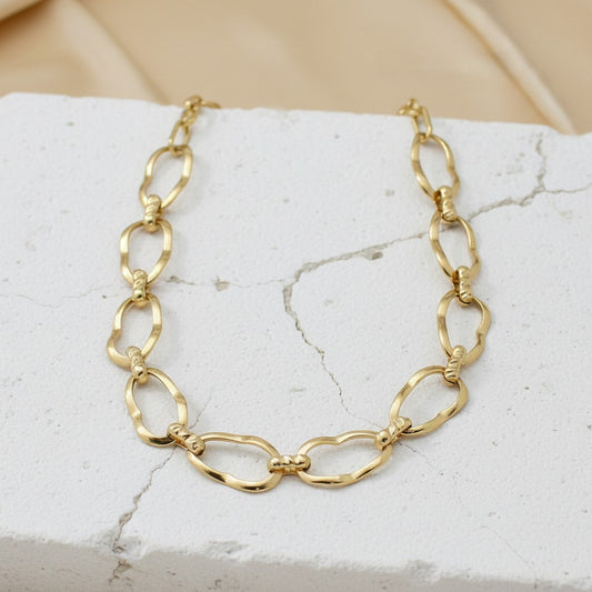 Textured Gold Link Chain Necklace – Modern Minimalist Statement Jewelry LN10303