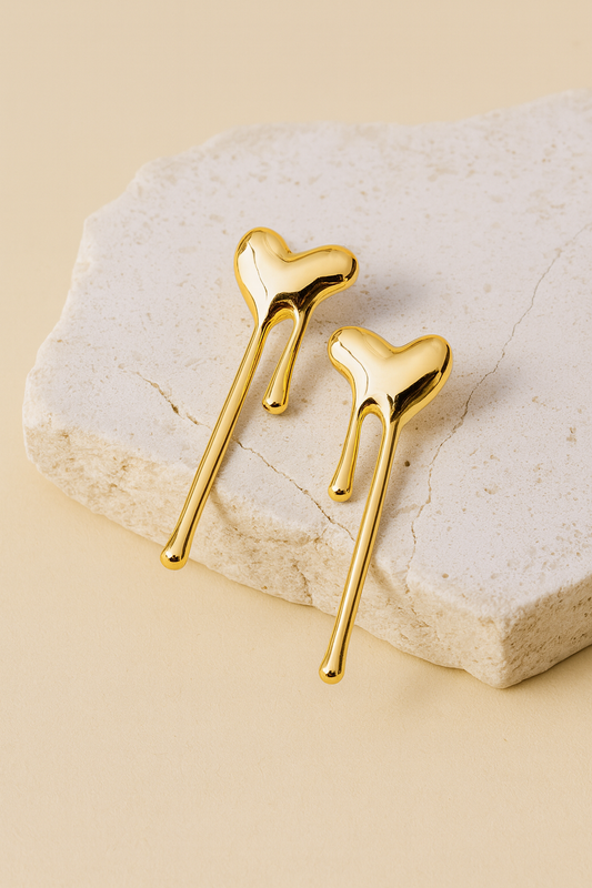 Melted Heart Long Drop Earrings in Gold LE10271