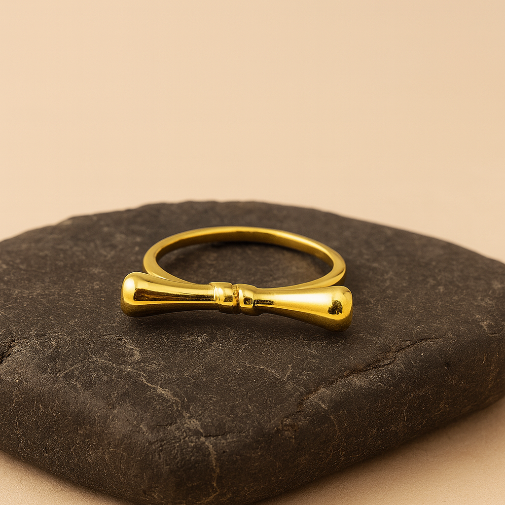 Minimal Dumbbell Bar Ring in Gold LR10175