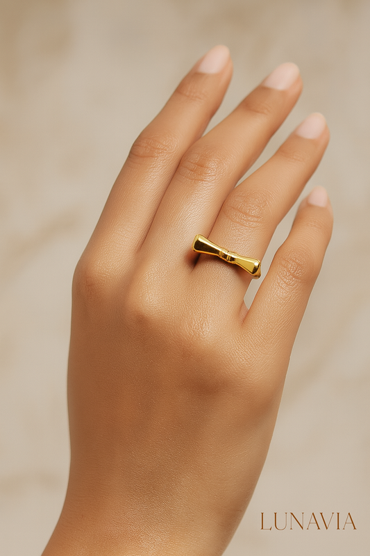 Minimal Dumbbell Bar Ring in Gold LR10175