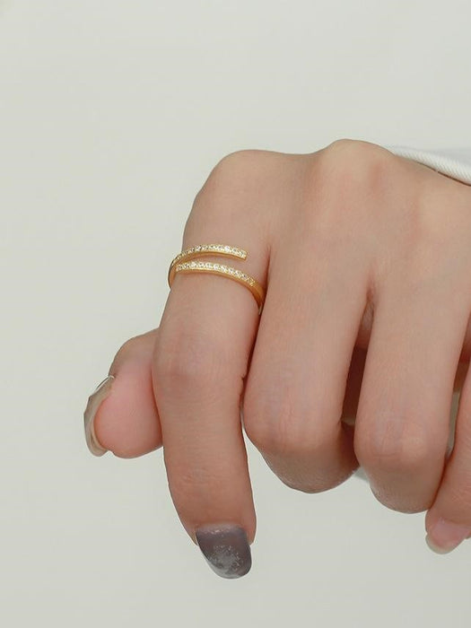 Minimalist Gold Bypass Ring with Clear Stones LR10102