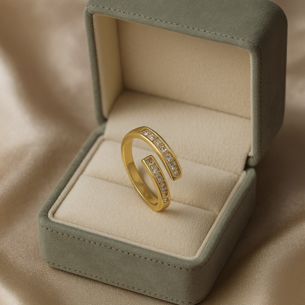Minimalist Gold Bypass Ring with Clear Stones LR10102