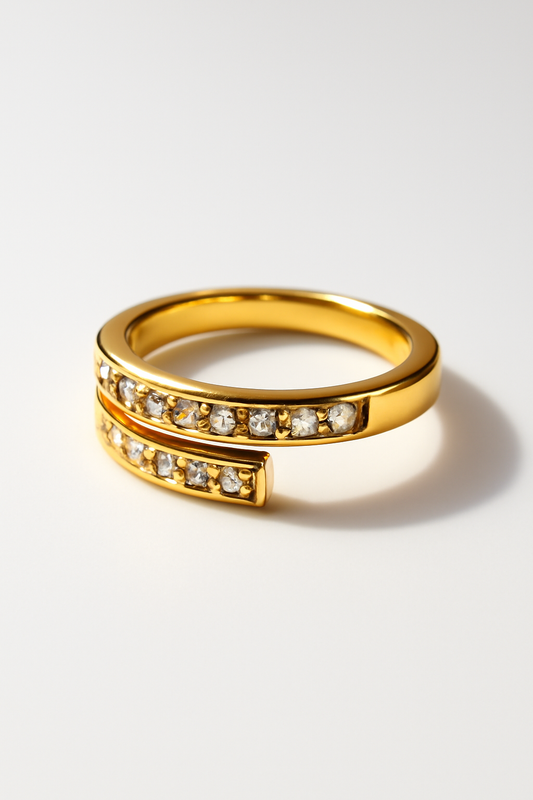 Minimalist Gold Bypass Ring with Clear Stones LR10102