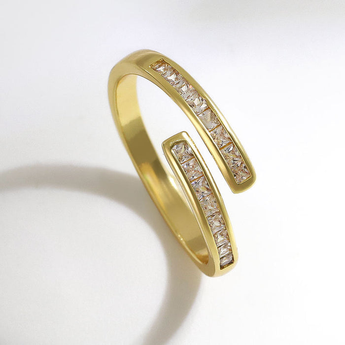 Minimalist Gold Bypass Ring with Clear Stones LR10102