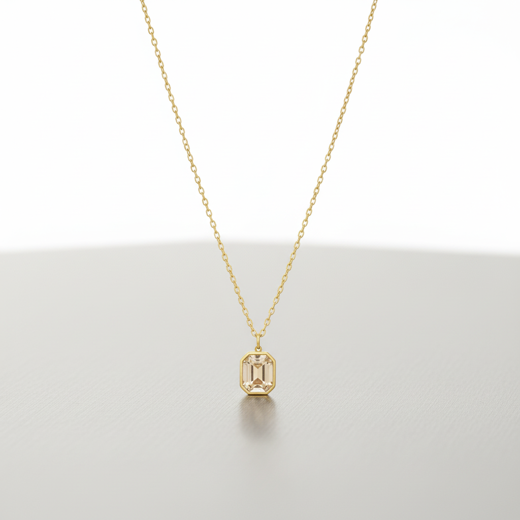 Minimalist Gold Pendant Necklace with Emerald-Cut Crystal – Timeless Everyday Luxury LN10291