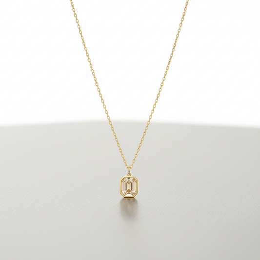 Minimalist Gold Pendant Necklace with Emerald-Cut Crystal – Timeless Everyday Luxury LN10291